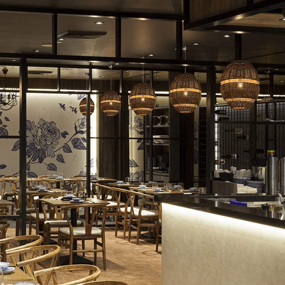 Lanterna in bambù in Stile Giapponese Lampadario in bambù Intrecciato A Mano Lampada A Sospensione in Vimini in Rattan Facile da Installare Tea House Restaurant E27 Illuminazione A Risparmio