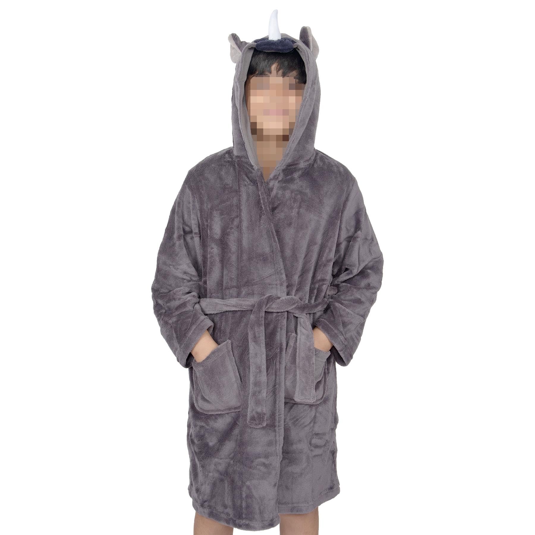 A2z 4 Kids Girls Rhino Boys Bathrobes Trendy Face Robe Soft Plush Fleece Nightgown - Bathrobe 3-4