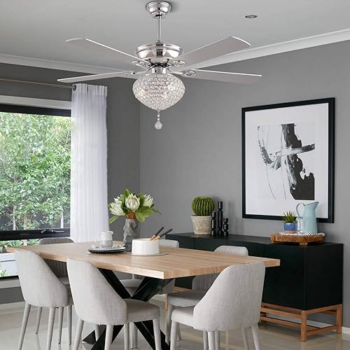 Miniatura 6 de Ventiladores de techo de 52 pulgadas con luces, moderno ventilador de techo de cristal con control remoto cromado con cuchillas de doble acabado, 3