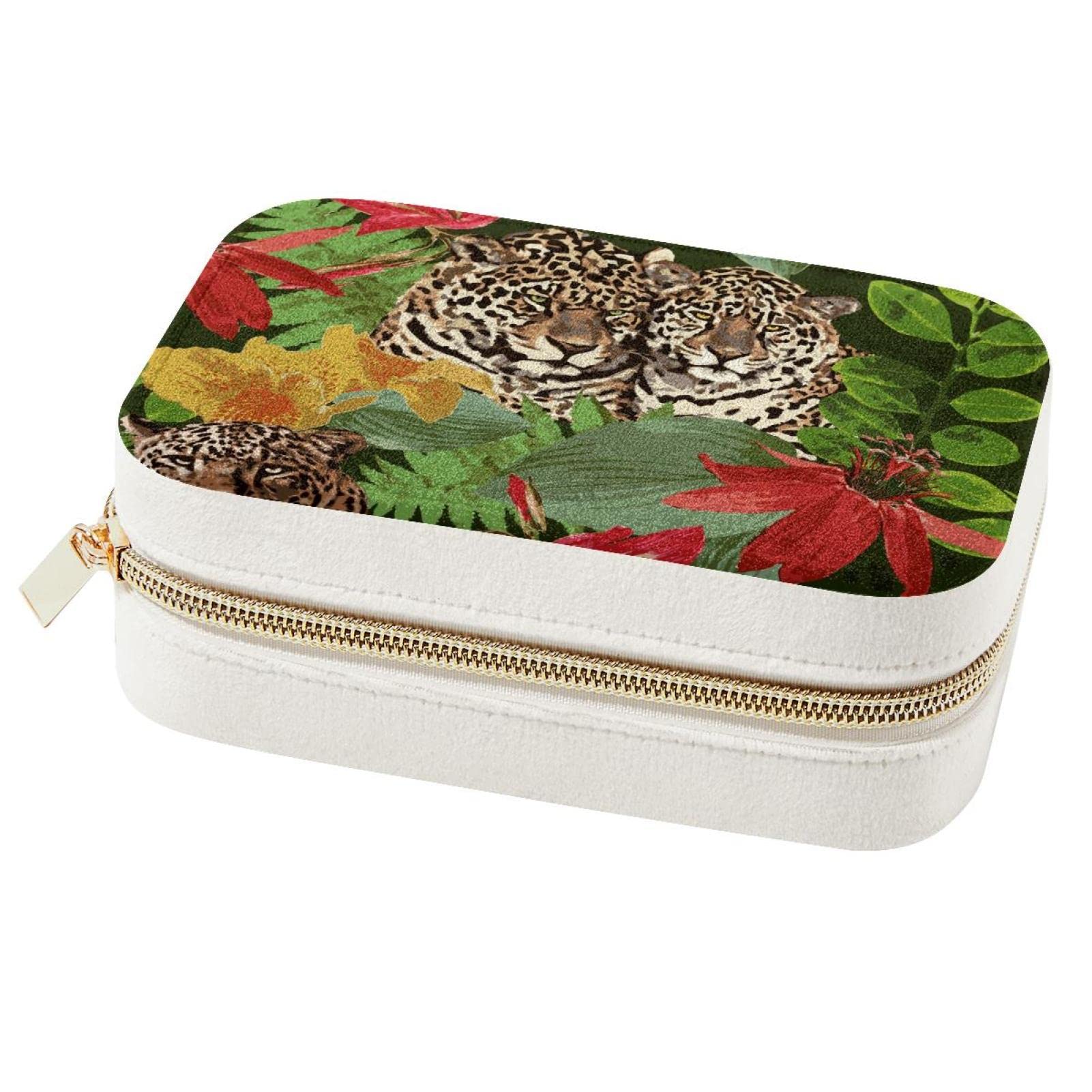 Boîte à bijoux de voyage en velours premium : écrin chic compact imprimé tigre floral
