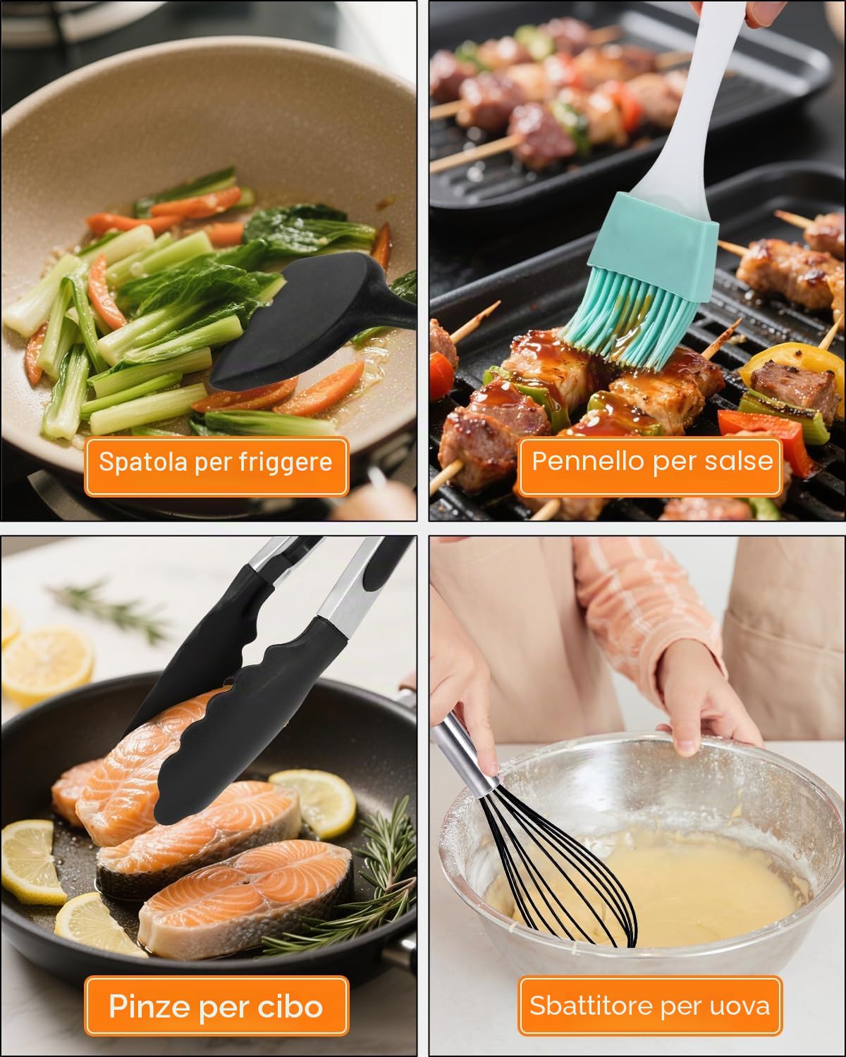 Set di utensili da cucina (nero), 15 pezzi di utensili da cucina e pentole, set di mestoli in silicone, set di utensili da cucina antiaderente e resistente al calore con supporto per utensili