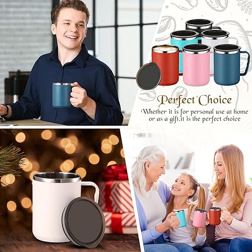Miniatura 13 de Paquete de 6 tazas de café aisladas de acero inoxidable a granel con asa y tapa, 17 onzas, taza de café aislada al vacío de doble pared, taza