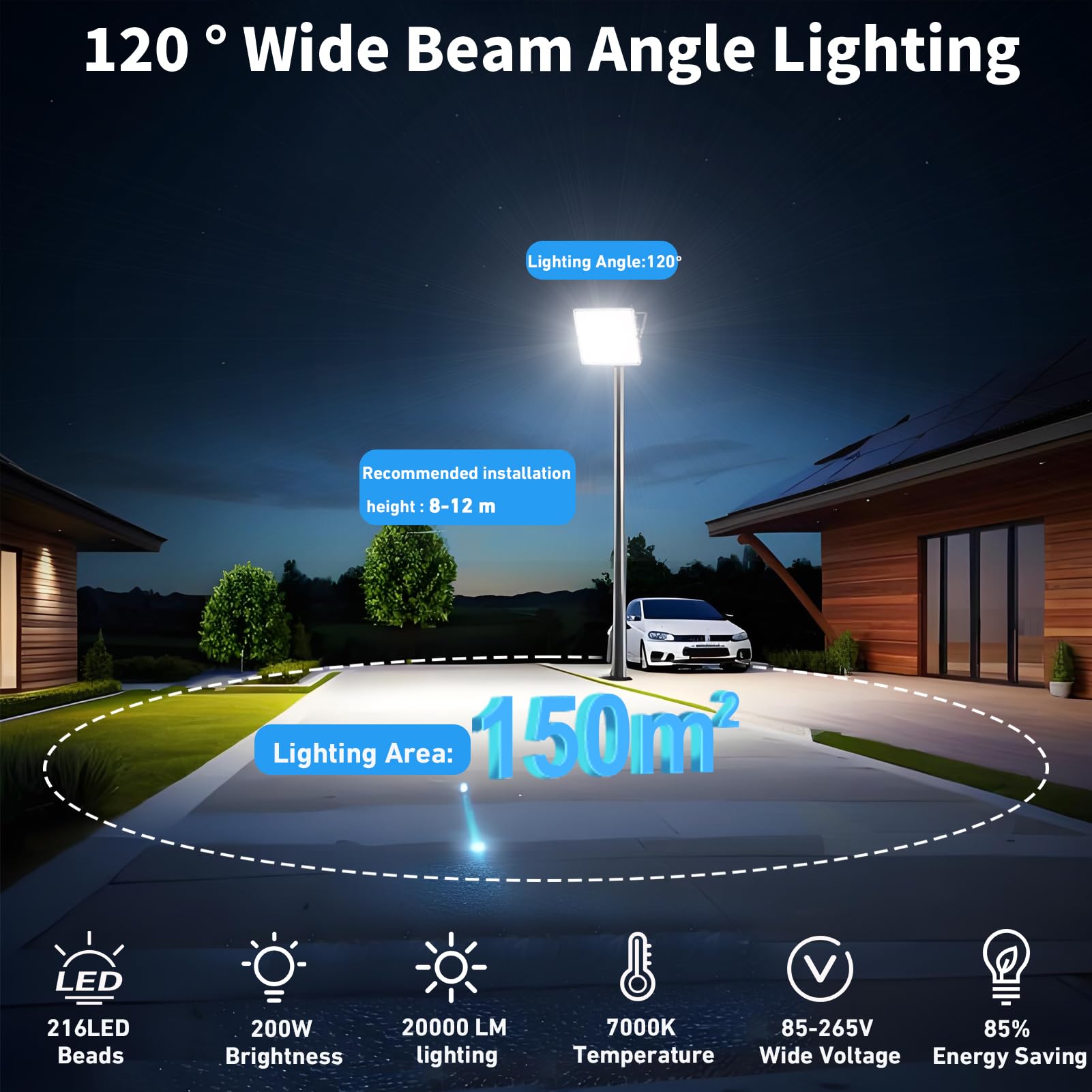 200W Projecteur LED Extérieur - 2PACK 20000LM Lumineux Spot LED Extérieur avec Transformateur, Projecteur Exterieur Blanc Froid 7000k, IP67 Étanche Eclairage Exterieur pour Garage, Stade, Usines