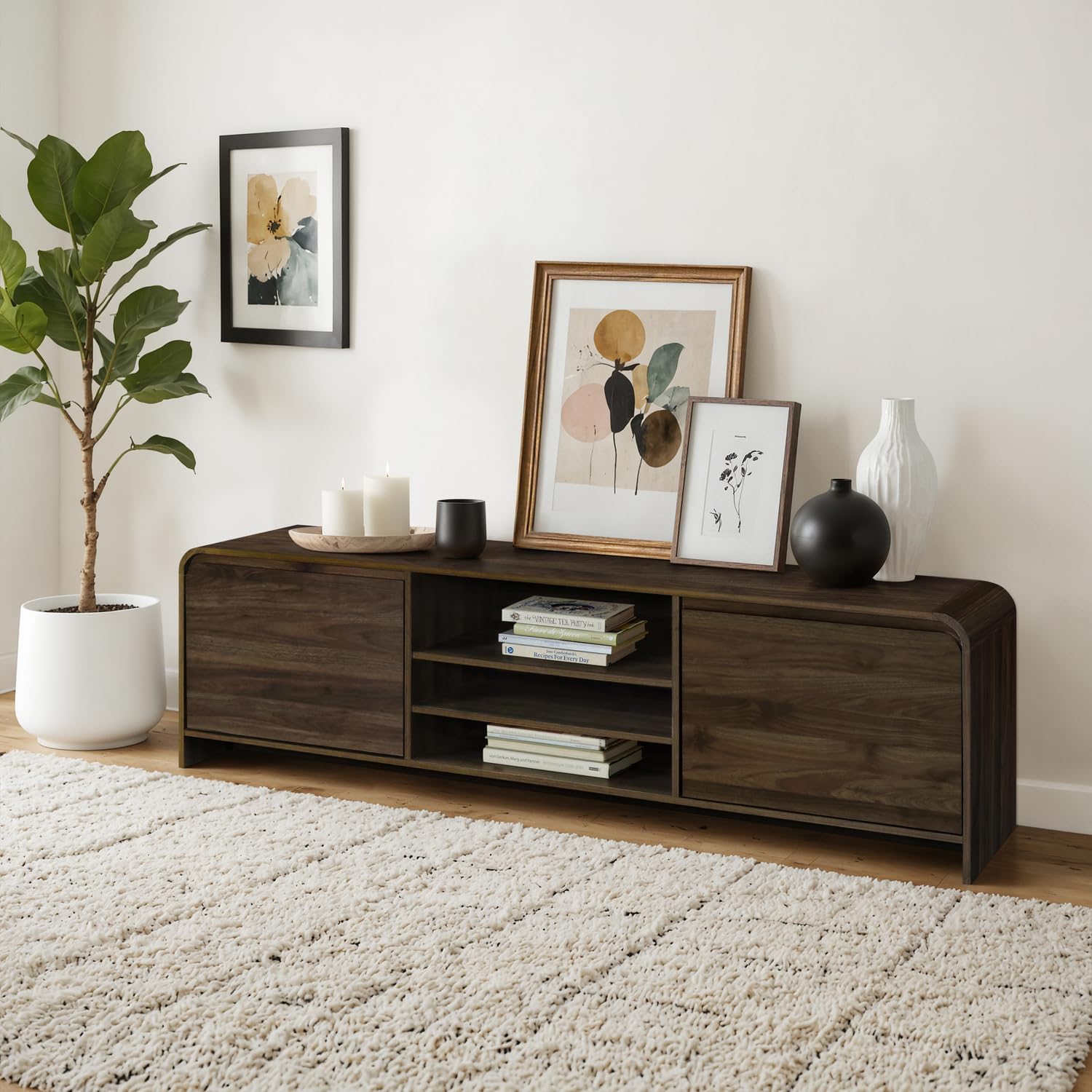 New Classic Furniture Mara Wood TV Console for TVs up to 82", Walnut
