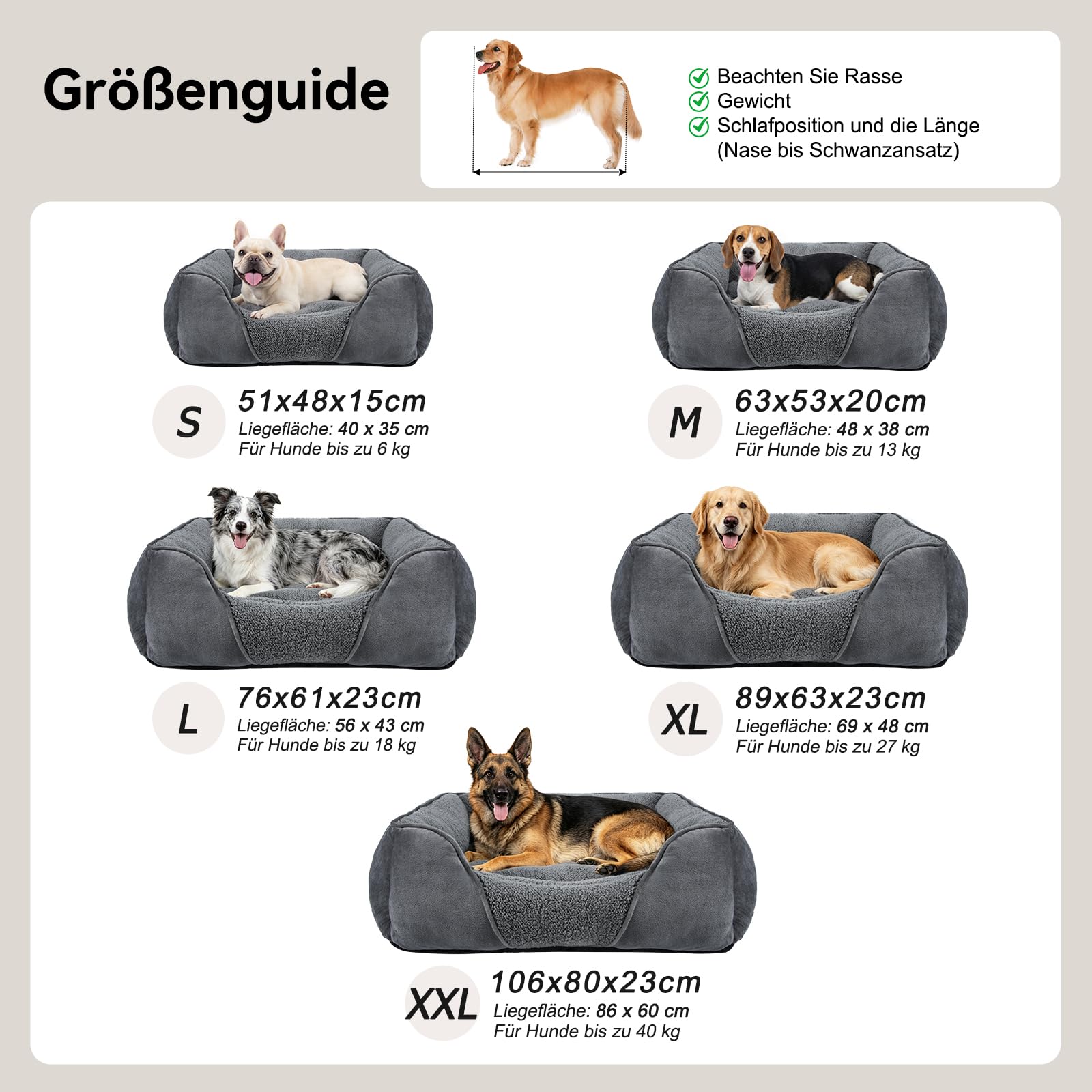 FURTIME Hundebett XXL Grosse Hunde, Hundekorb Waschbar, 106x80x23cm