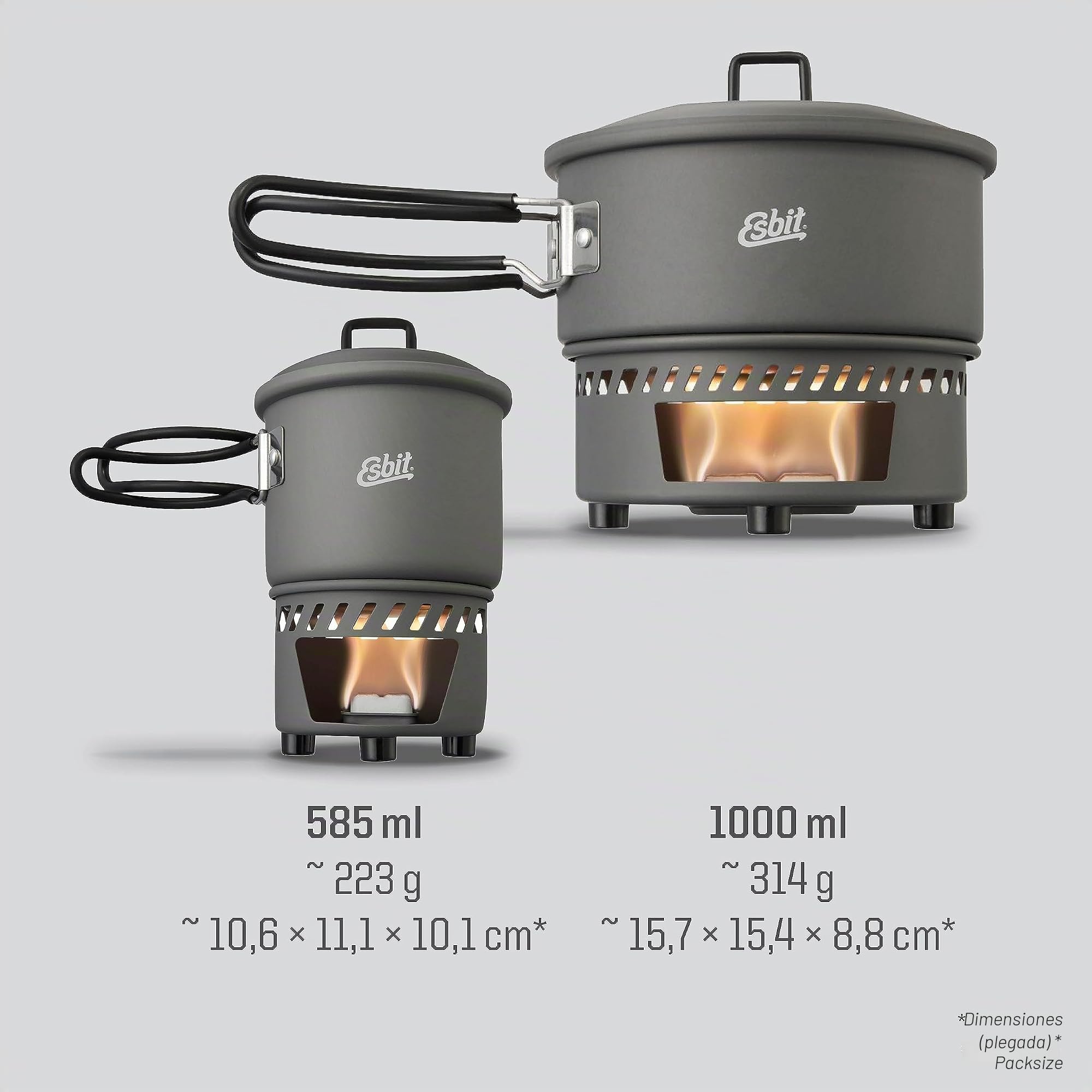 Esbit Juego de cocina de combustible seco para camping y exteriores, 1000 ml, aluminio anodizado duro, muy ligero, suspensión de tapa