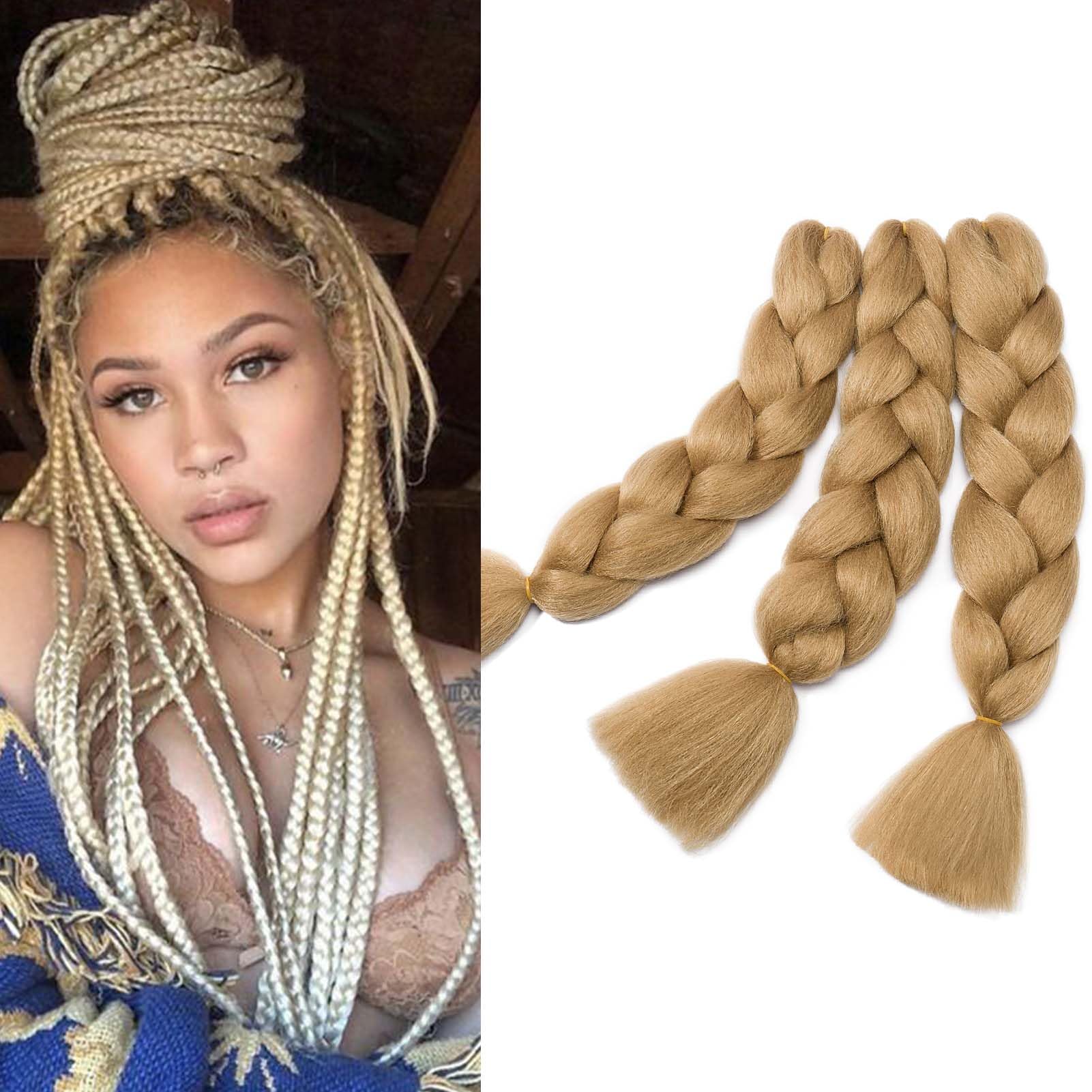 Dcbaboo Blonde Hair Extensions for Braiding Jumbo Braids Hair Extension 3packs 24inch 300g Synthetic Fibre Kanekalon Braiding Extensions Afro Crochet Twist