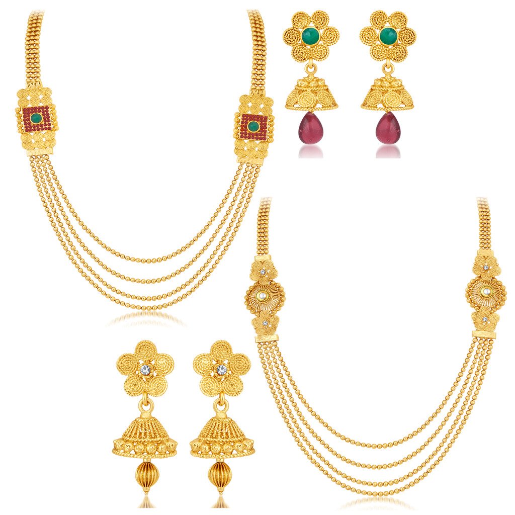 Sukkhi Ravishing Jalebi 4 String Gold Plated Set of 2 Necklace Set Combo For Women (B01LB3P15S) Amazon Price History, Amazon Price Tracker