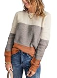 Womens Color Block Sweaters Long Sleeve Crewneck Pullover Knit Jumper Tops