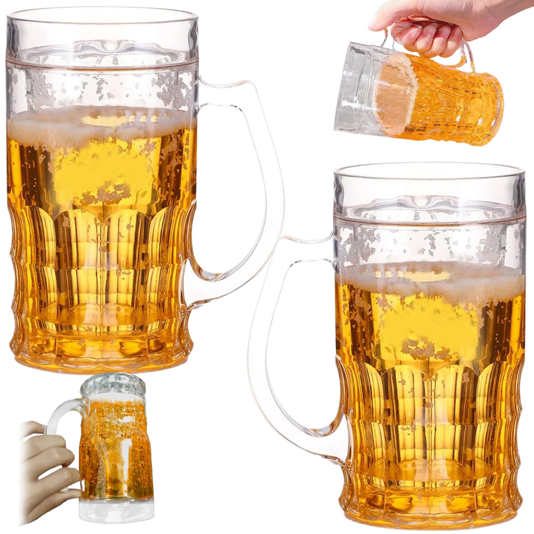Faux verres de bière 450 ml en plastique double couche par 2