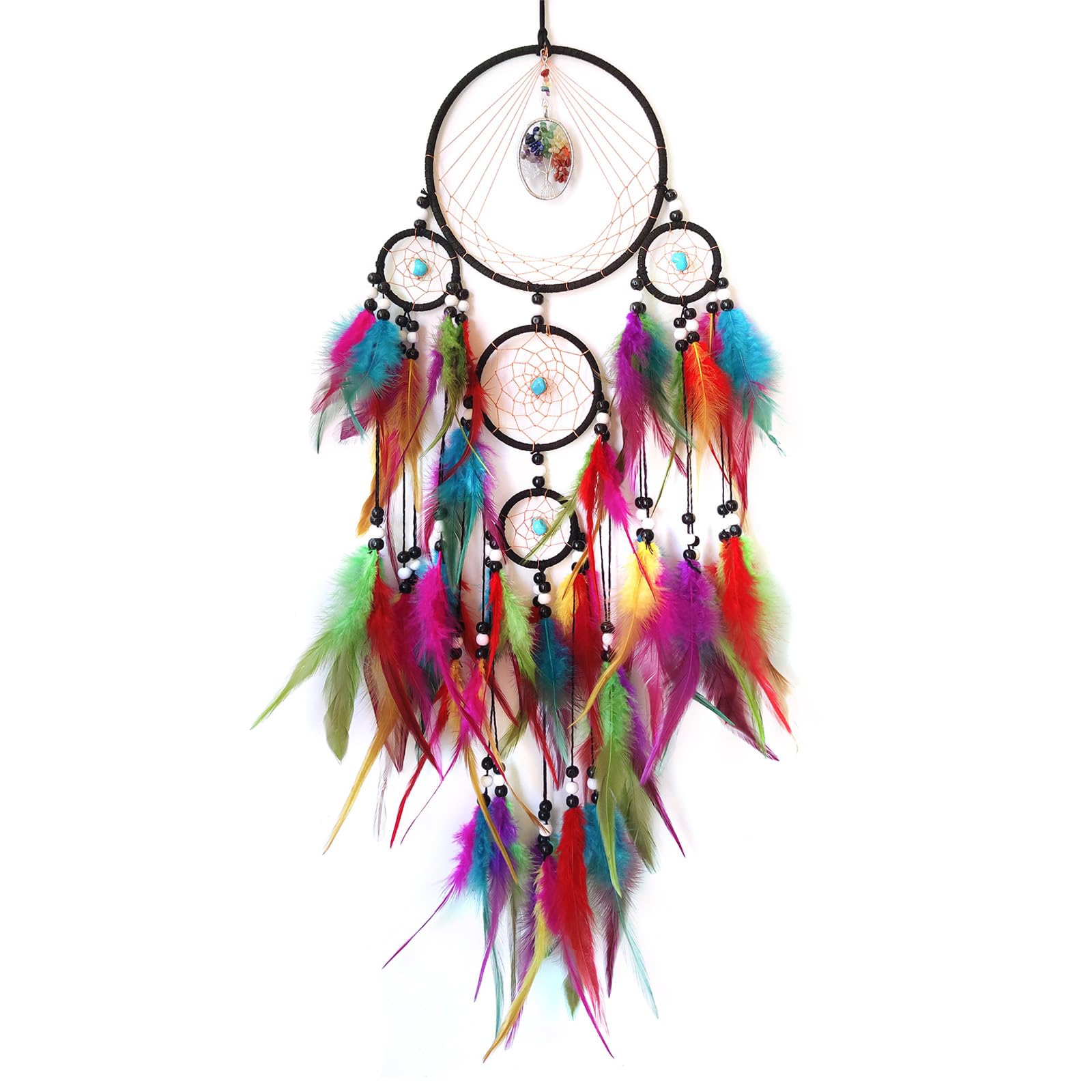 SOYUZU Colorful Large Dream Catcher Wall Decor Feather Dream Catchers with Crystal Tree of Life Pendant Handmade Dreamcatcher Wall Hanging Ornament for Bedroom Living Room Home Decor