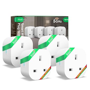 Smart WiFi Plug NOUS A10 with Energy Monitoring, 13A, Dual-Band 2.4/5GHz, Voice Control, Timer & Schedule, Compatible with Alexa, Google Home, Siri Shortcuts, UK 3-Pin, 4 Pack