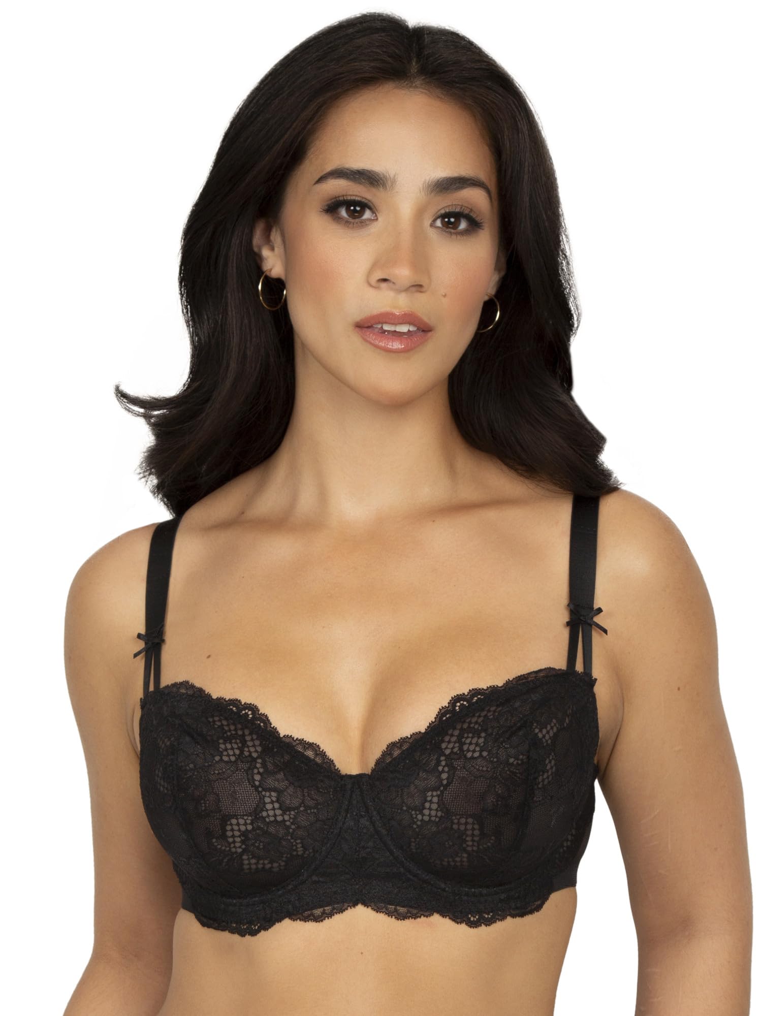 Smart & Sexy Women's Temptation Lace Balconette Bra, Black Hue, 36E