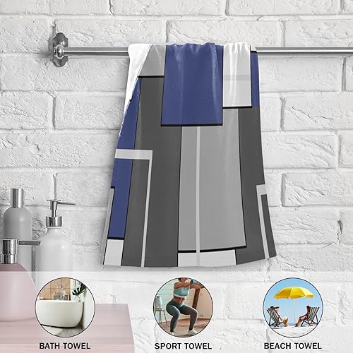 Miniatura 5 de Juego de 2 toallas de mano geométricas azules y grises para baño, toallas de cocina absorbentes de microfibra abstractas en blanco y negro, toallas