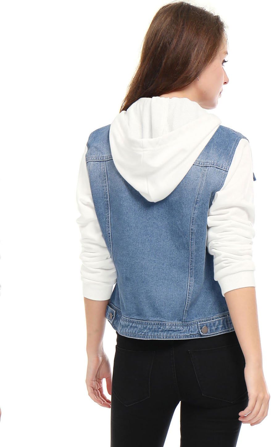 Allegra K Women's Jean Jackets Layered Drawstring Hood Denim Jacket with Pockets - Image 5