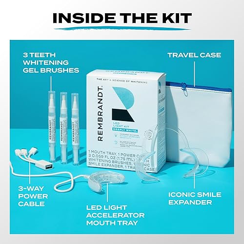 Miniatura 5 de Rembrandt Kit de blanqueamiento de dientes, profundamente blanco, con bandejas de blanqueamiento de dientes con luz LED, cable de alimentación de 3