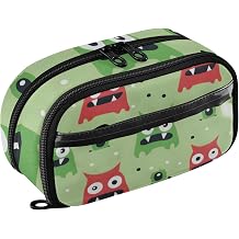 Large Capacity Zipper Pencil Case Red and Green Monster Cartoon Pencil Pouch Bag,3 Compartments Pencil Bag,Stationery Bag for Teen Girls Boys