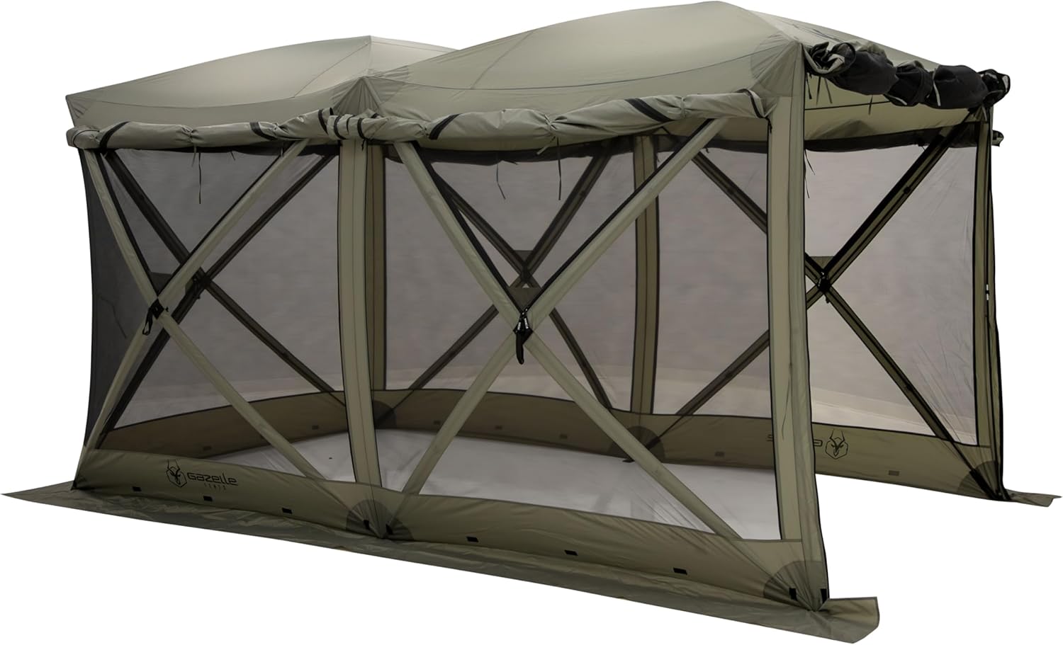 Gazelle Tents™, G5 5-Sided Portable Gazebo, Easy Pop-Up Hub Screen Tent, Durable, TriTech Mesh, Waterproof, UV Resistant, 4-Person & Table, Desert Sand, 85" x 115" x 106", GG502DS
