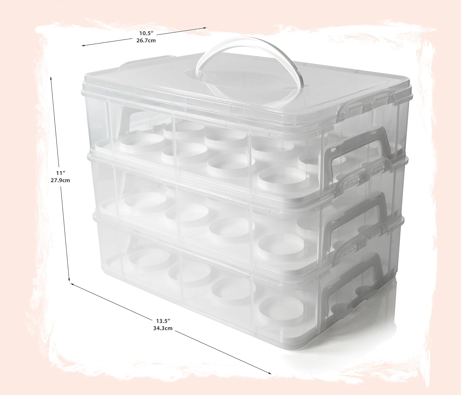 Sherfire 3-tier Cupcake Carrier with Lid and Handle - Clear Plastic, Holds Up to 36 Cupcakes/Muffins or 3 Cakes - Complete with Food Spatula