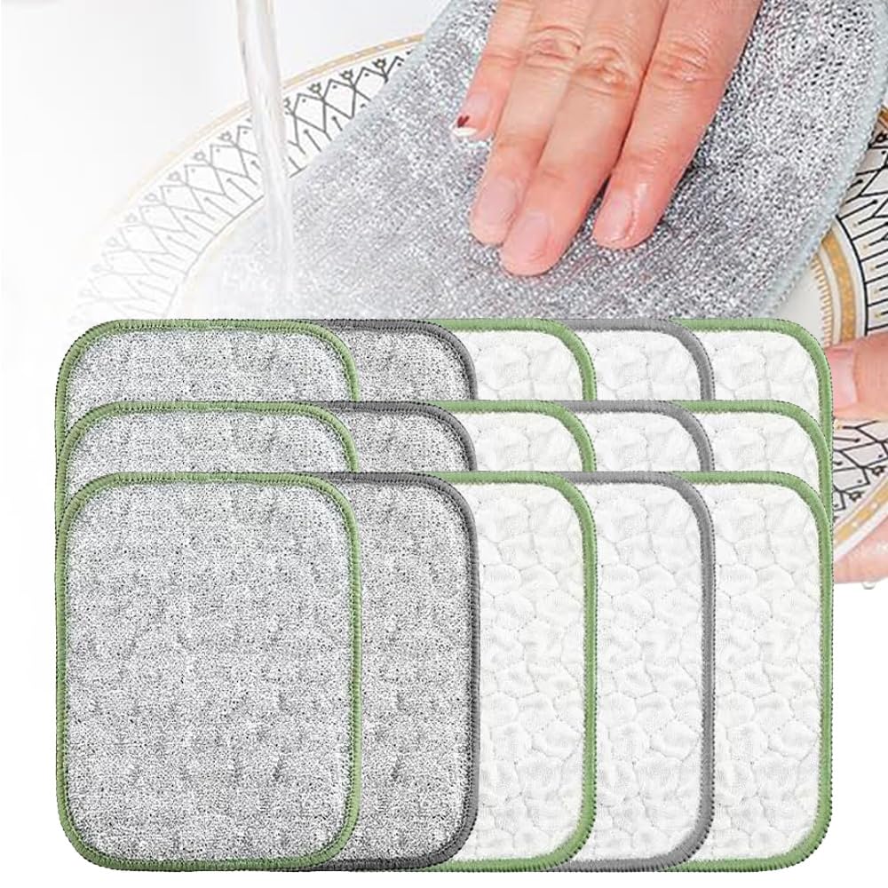 Estropajos de Alambre Multiusos para Lavar Platos, 15 Pcs | Paño reutilizable de acero inoxidable plateado e hilo de algodón multicapa para lavar platos y fregaderos.