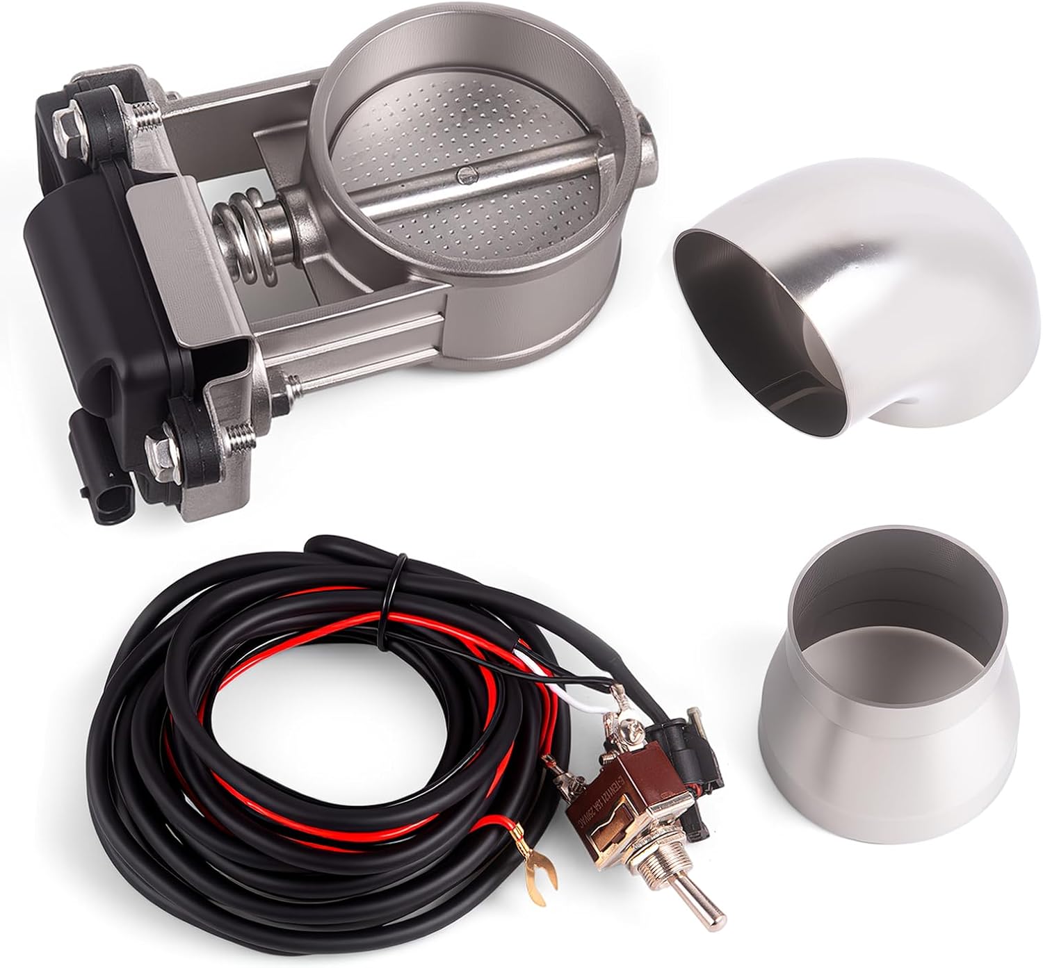 Universal 3 Inch Electric Exhaust Cutout with Elbow Valved Muffler Valvetronic Exhaust Valve Kit