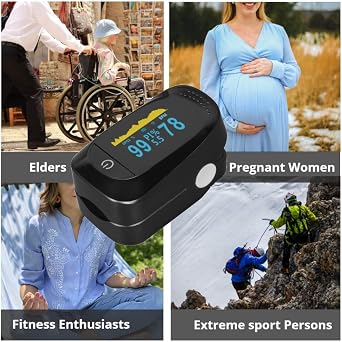 Finger Pulse Oximeter SpO2 Blood Oxygen Monitor with Pulse Rate, Fingertip Digital Oximeter, Portable with Lanyard, LED Display for Home Use UK