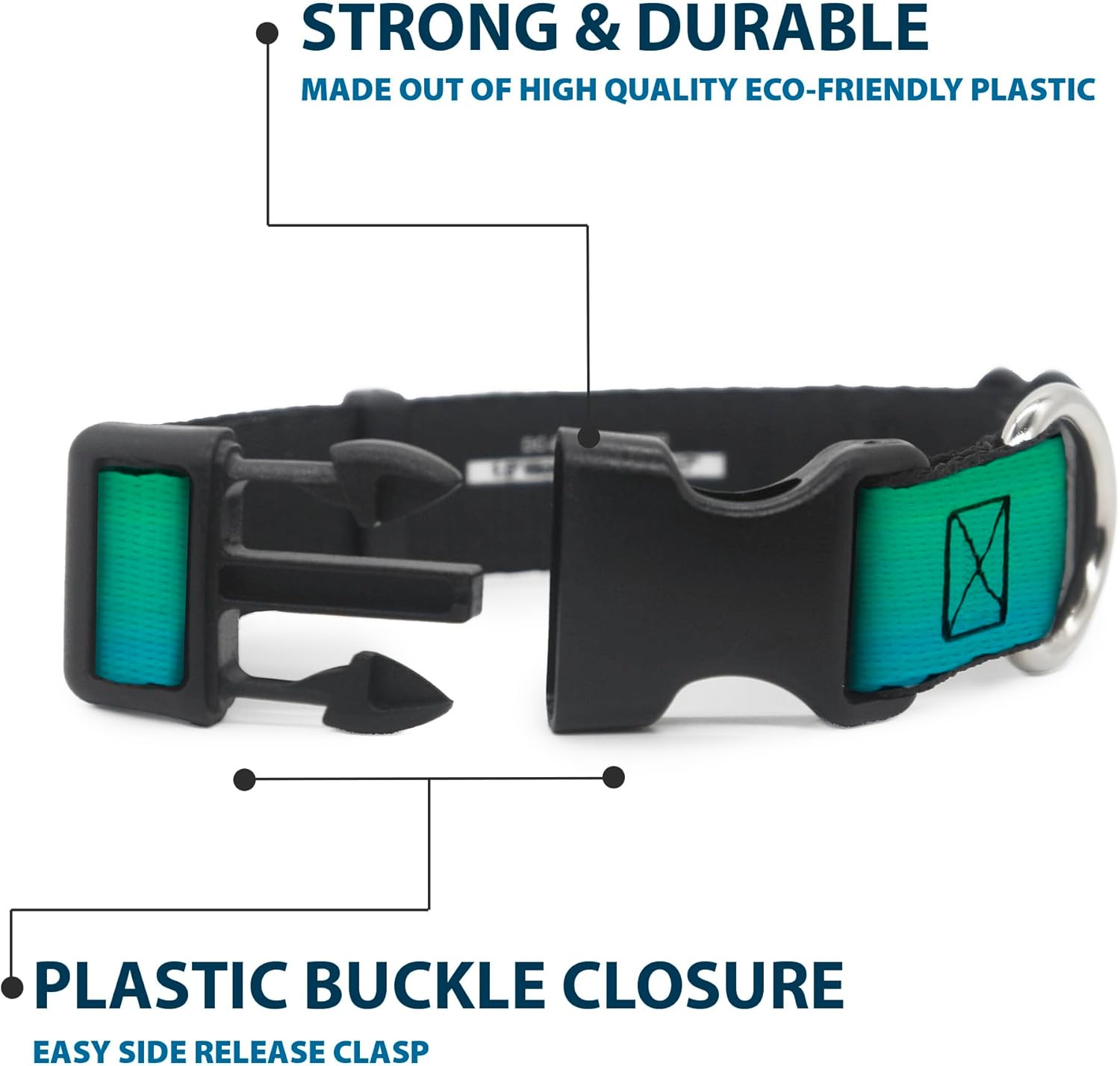 Buckle-Down Plastic Clip Collar - Teal Ombre - 1.5" Wide - Fits 13-18" Neck - Small