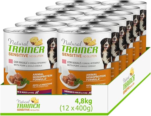 Natural Trainer Sensitive No Gluten Mangime umido per Cani Adulti con Maiale...