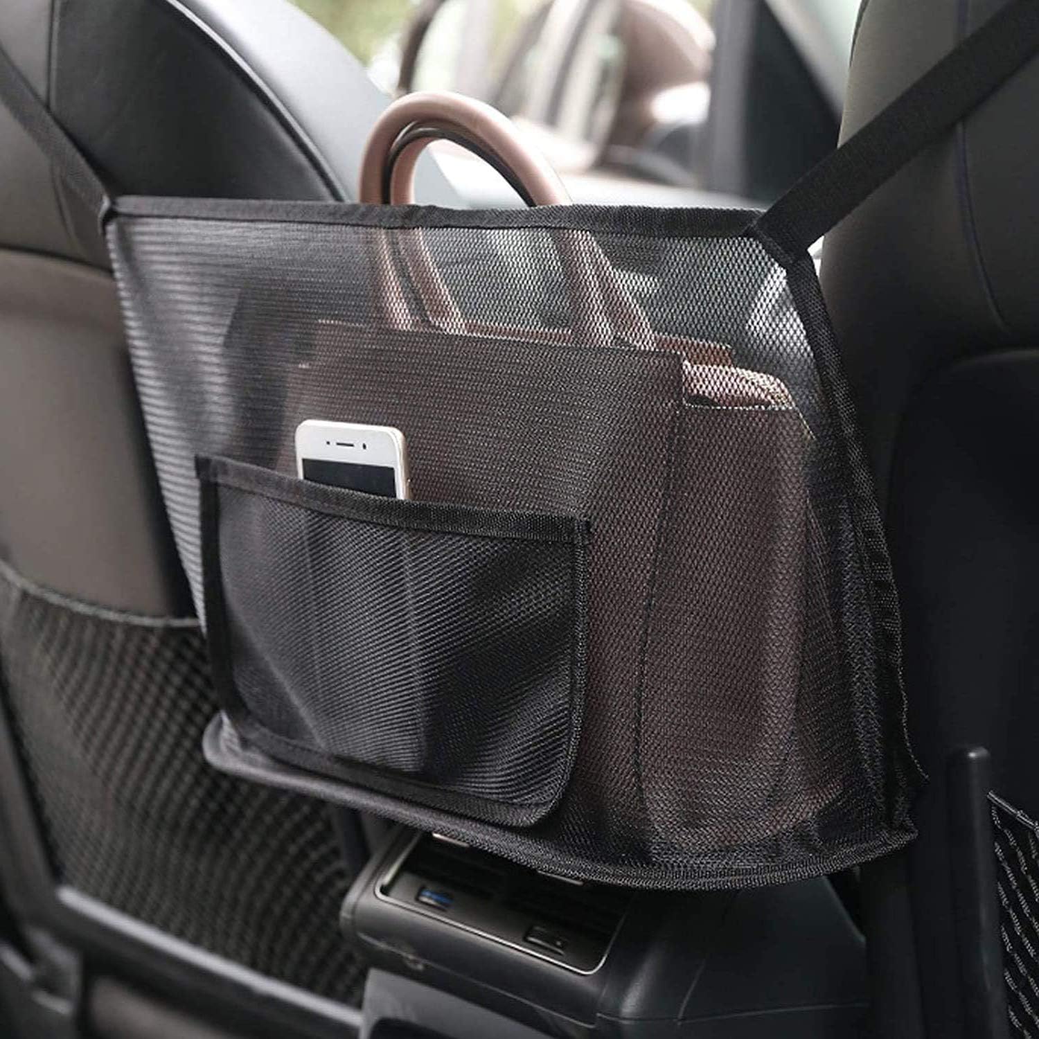 OscenLife Car Net Pocket Handbag Holder, Seat Back Organizer, Mesh Large Capacity Bag for Purse Storage Phone Documents Pocket, Barrier of Backseat Dog,Baby, Driver Storage Net Pouch