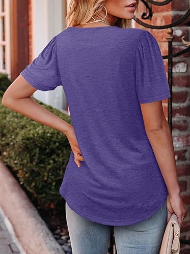 Miniatura 5 de BETTE BOUTIK Blusas de verano para mujer, de manga corta, plisadas, cuello cuadrado, túnicas, camisas, blusas, tallas S-3XL