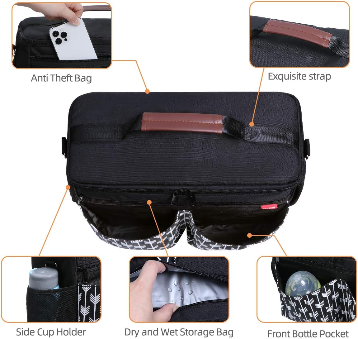 Landuo Baby Stroller Organizer with Insulated Cup Holders Diaper Storage Secure Straps Pockets for Phone Compact Design Fit All Strollers (black) : Baby