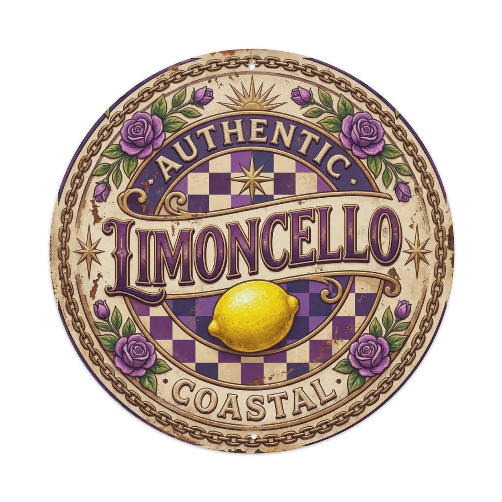 Authentic Limoncello Metal Tag Metal Tin Sign Plaque Wall Decor for Cafe, Club, Garden Round Metal Poster 8x8Inch