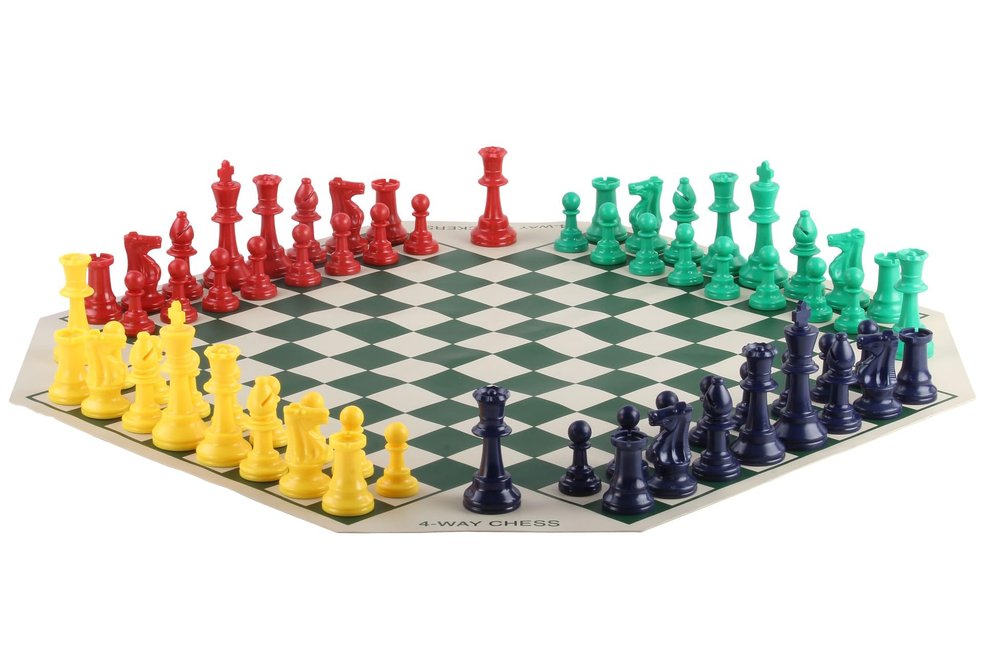 Sunrise Chess & Games - Set da scacchi per quattro giocatori con grande scacchiera e pezzi colorati - Gioco di strategia per famiglia, amici e gruppi