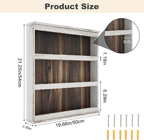Miniatura 2 de Nisorpa Estante de especias de 3 niveles para colgar en la pared, de madera quemada rústica para colgar en la pared, estante de especias de cocina,
