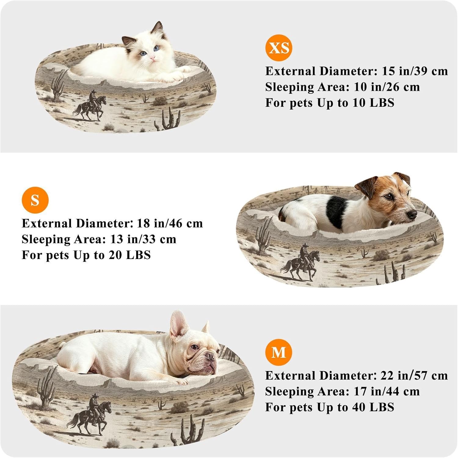 Dog Bed Ultra Soft Fluffy Comfortable Cat Bed, Western Cowboy Washable Dog Beds Anti-Slip Round Pet Beds for Medium Dogs