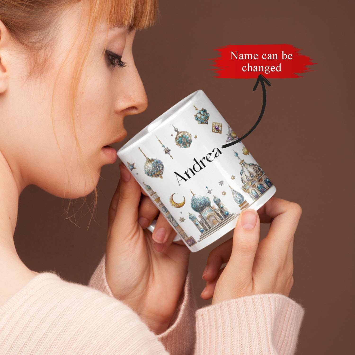 Customized Name Ramadan Coffee Cup, Custom Sparkling Islamic Mosque Mug, Personalized Religious Holiday Full Wrap Cup, Muslim Festivals White Ceramic Mug 11oz 15oz, Gift For Women Men - Image 2