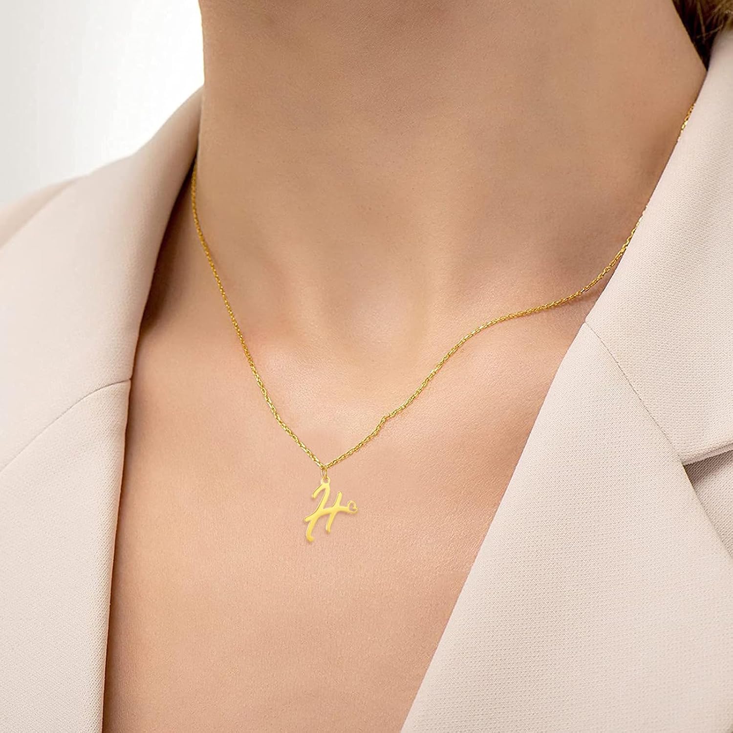 Initial Necklace for Women,14K Gold Dainty A-Z Letter Pendant with Heart Choker Necklace Jewelery Gifts,Personalized Cursive Cute Tiny Initial Pendant Necklace for Girls - Image 4