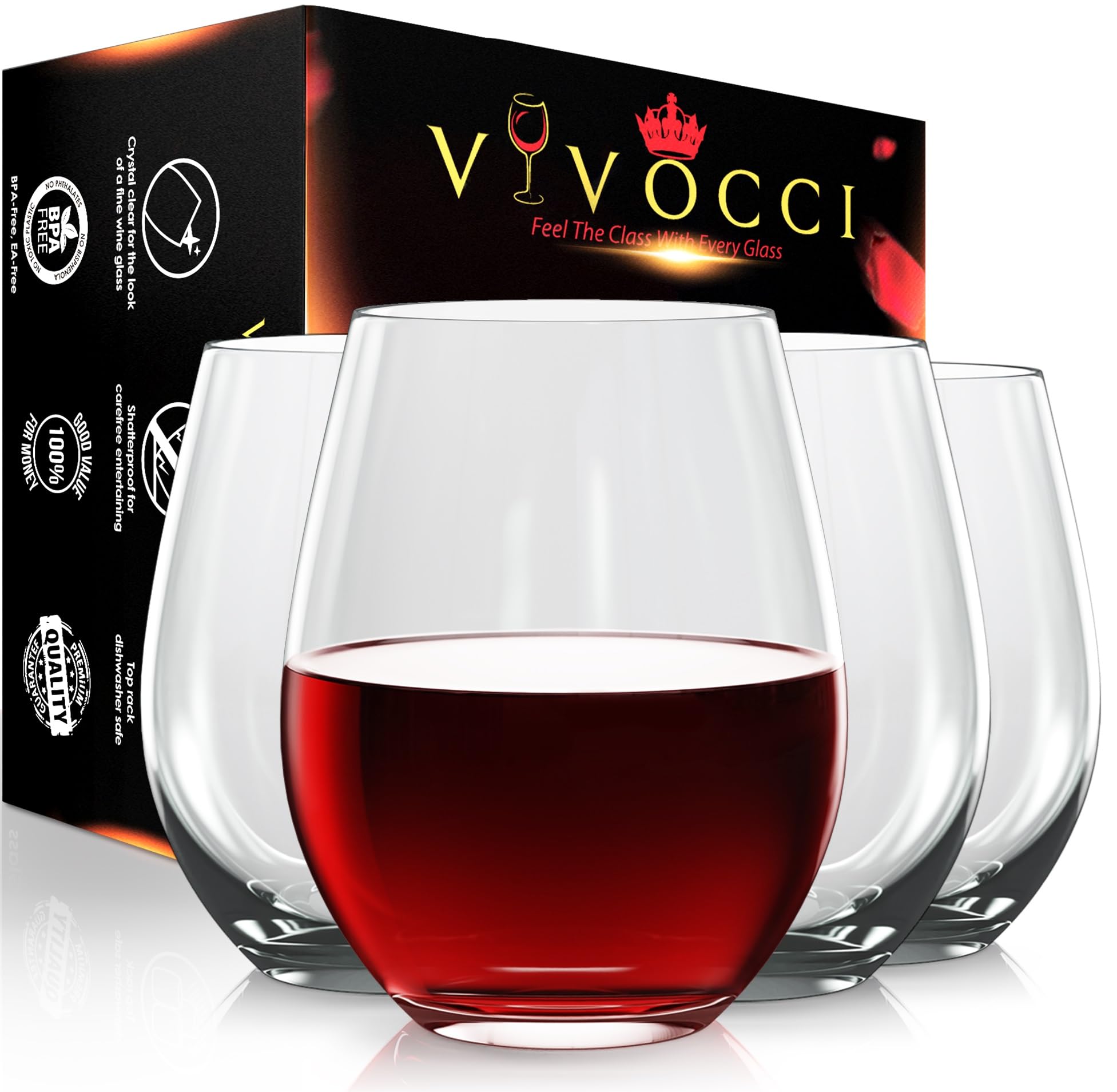 Vivocci Copas de vino irrompibles de plástico elegantes sin tallo de 20 onzas | Base pesada 100% Tritan | Cristalería inastillable | Ideal para cócteles y escocés | Perfecto para hogares y bares |