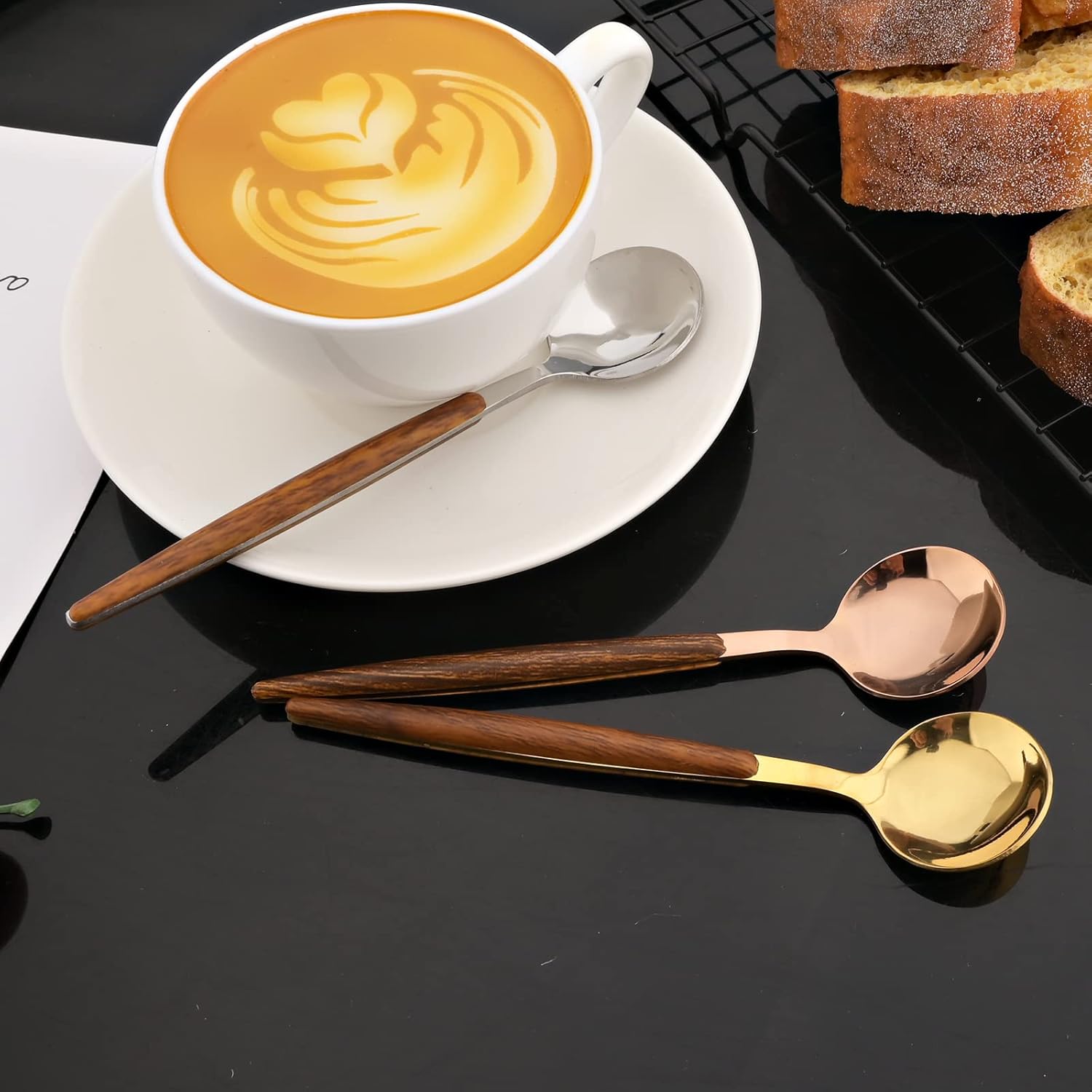 JASHII Wood Handle Flatware Set, 20 Pieces Stainless Steel Silverware Cutlery Set, Mirror Polished, Knife Fork Spoon Set, Dishwasher Safe - Pointed Head Silver