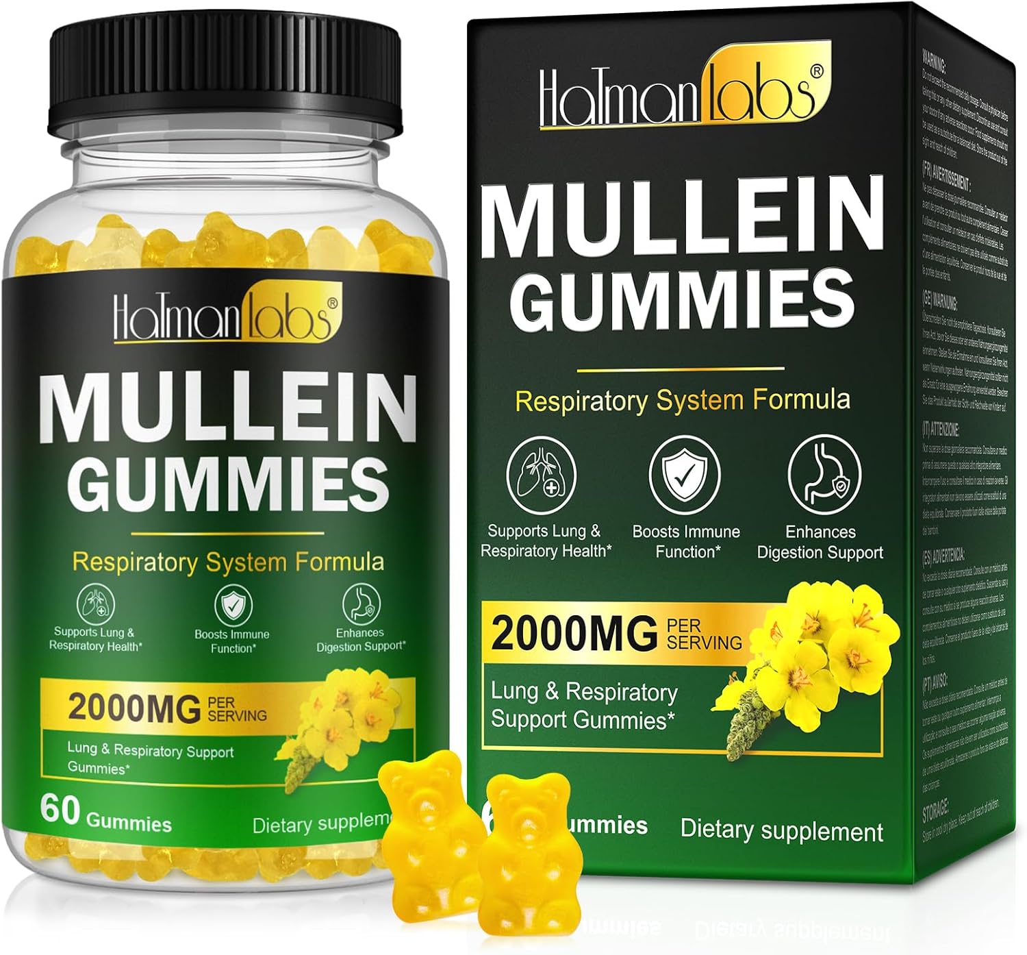 Mullein Gummies for Lungs, Mullein Extract for Smokers - Support Lung & Respiratory Health, Soothes Throat Irritation, Boost Immune - Mullein Leaf Extract for Lungs, Breathe Easier - 60pcs