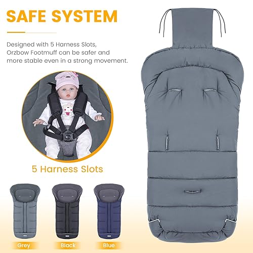 Vista 24 de Orzbow Saco universal para cochecito, bolsa de invierno cálida para cochecito de bebé, impermeable, resistente al viento, forro polar cálido