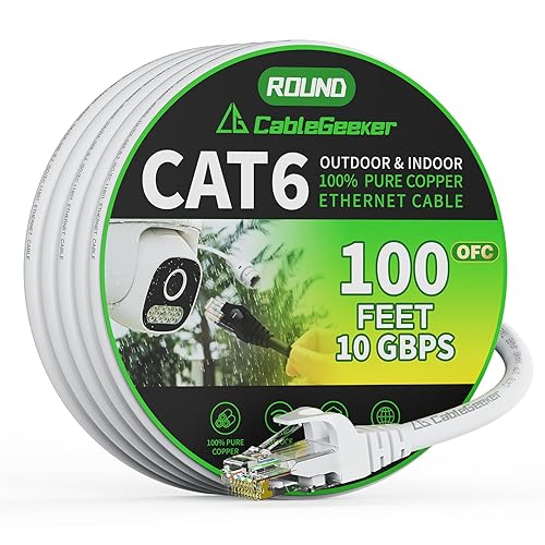 Miniatura 79 de Cable Ethernet Cat 6 de 30 pies, para interiores y exteriores, cable de red plano de Internet de alta velocidad de 10 Gbps, cable de conexión Blanco