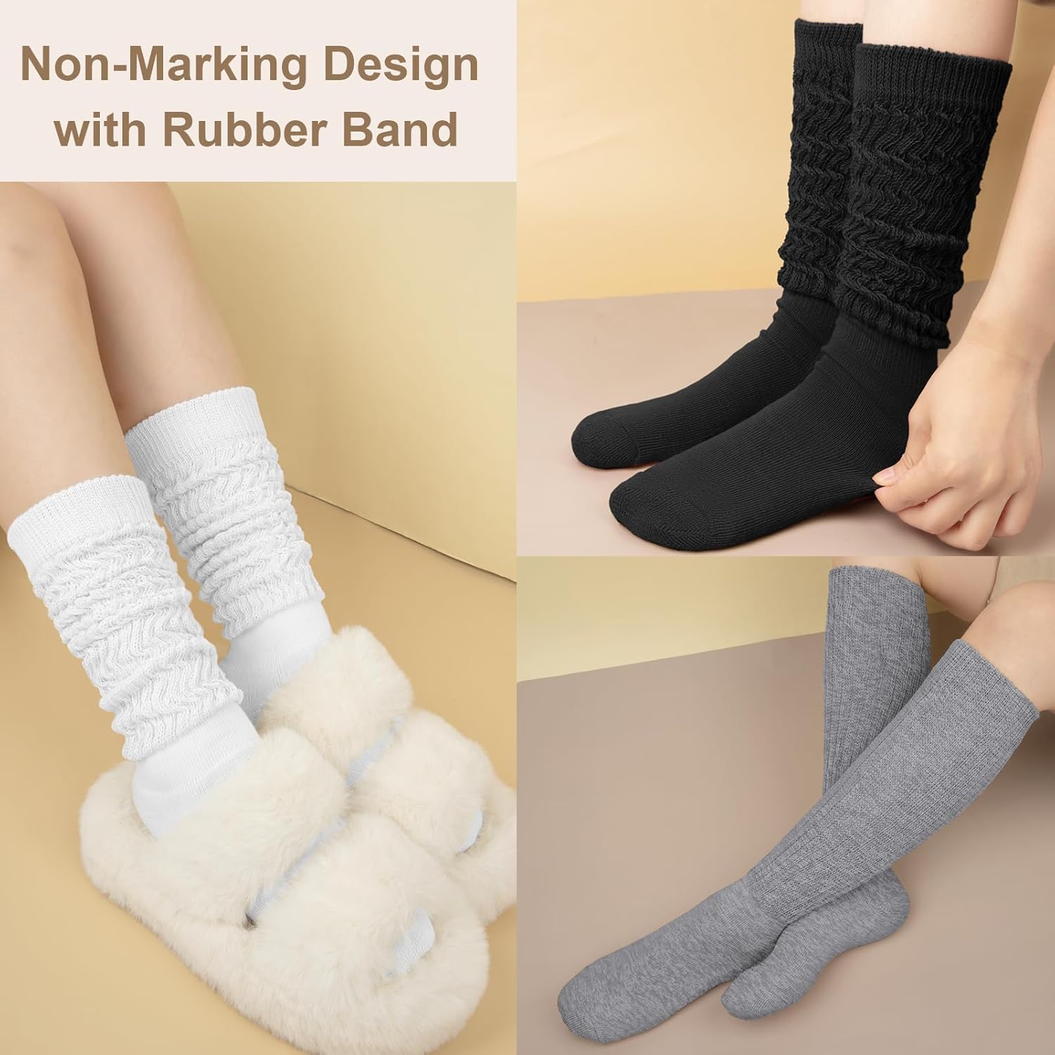 YSense 6 Pairs Slouch Socks Women, Knee High Long Boot Stockings for Winter, Soft Knit Casual Crew Slouchy Scrunch Socks - Image 6