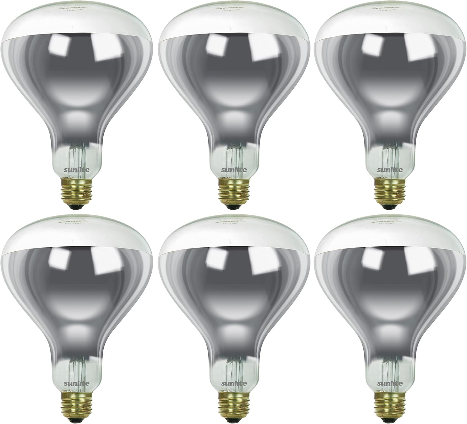Sunlite 41731 R40 Reflector Flood Light Bulb, Heat Lamp, 250 Watts, 125 Volts, Medium Base (E26), Dimmable, 2,000 Hours Life Span, Title 20 Approved, Silver Clear, 6 Count