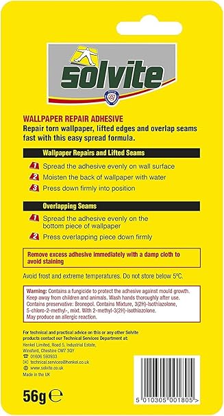 Solvite Wallpaper Repair Adhesive Wallpaper Paste For Fixing Tears Seams Edges Extra Strong Glue For Seam Repair Easy Spread Wallpaper Glue 1x56g Amazon Co Uk Diy Tools