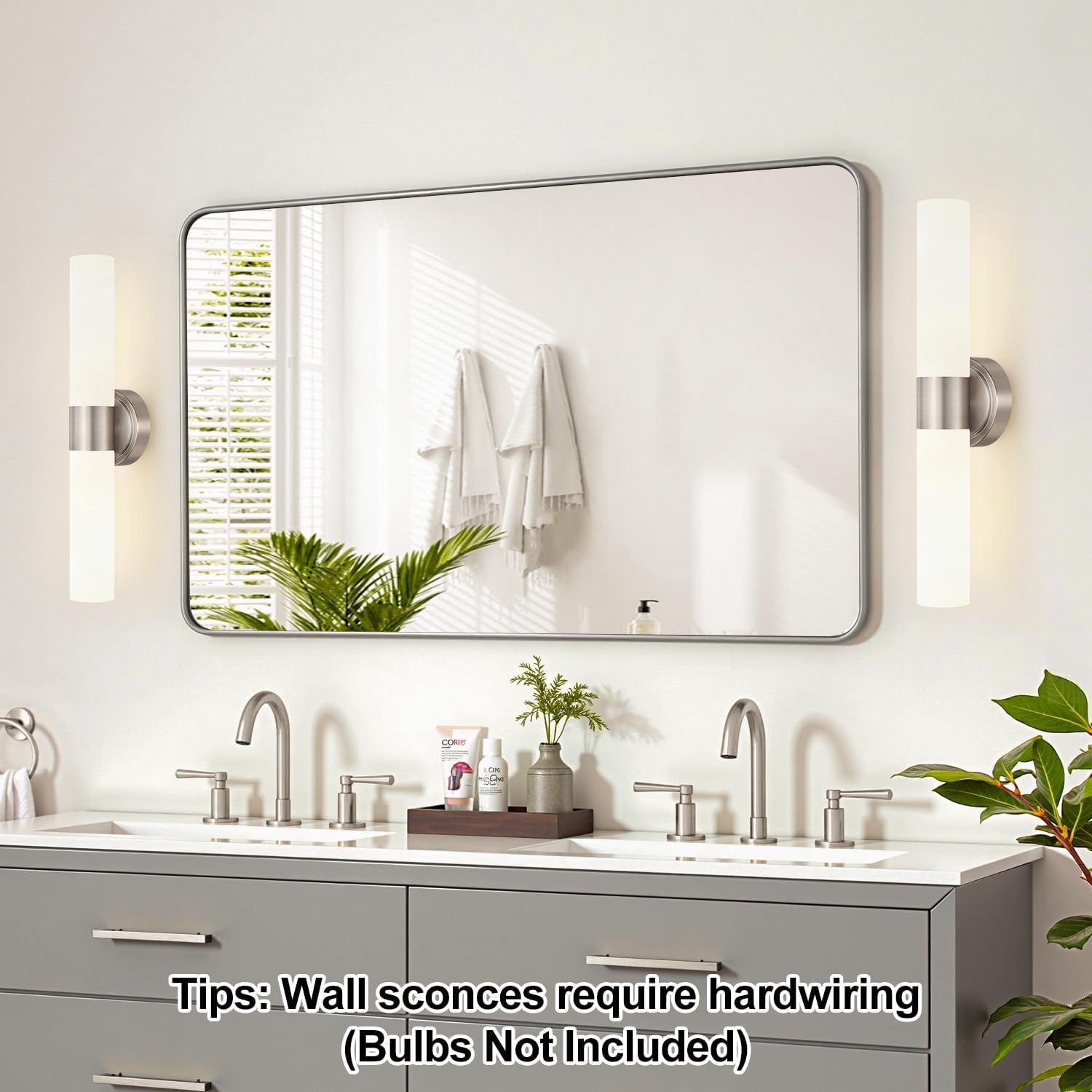 Wall Sconces Set of Two, Modern Bathroom Sconces Wall Lighting with Milky White Glass, Brushed Nickel Sconces Wall Decor Set of 2 for Bathroom Mirror Bedroom Living Room Hallway