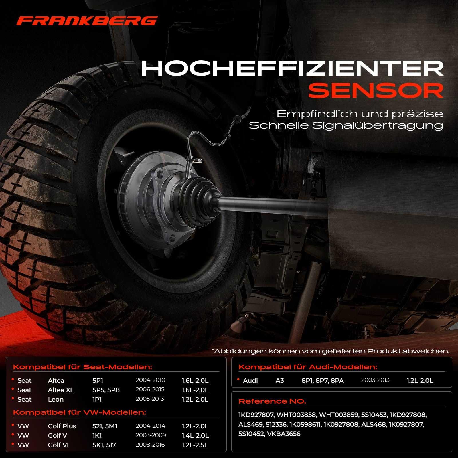 Frankberg 2x Kit de rodamientos de rueda + 2x sensor ABS del eje trasero