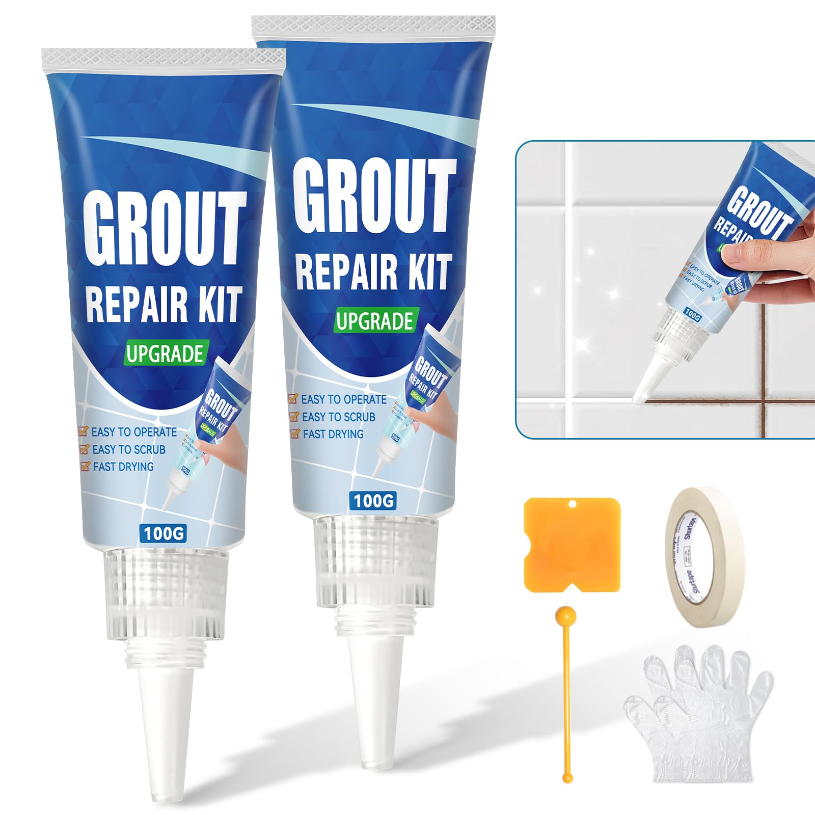 Photo 1 of Tile Grout Repair Kit, White Fast Drying Grout Filler for Bathroom, Kitchen, Shower, Versatile Triple Use with Grout Sealer, Replace Grout Pen for Restore and Renew Tile Joints Line