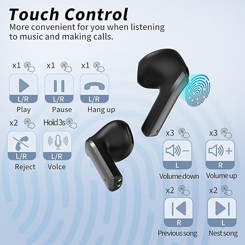 Miniatura 5 de Auriculares inalámbricos Bluetooth con batería de 35 horas, sonido inmersivo en el juego, control táctil y música y llamadas para todos los