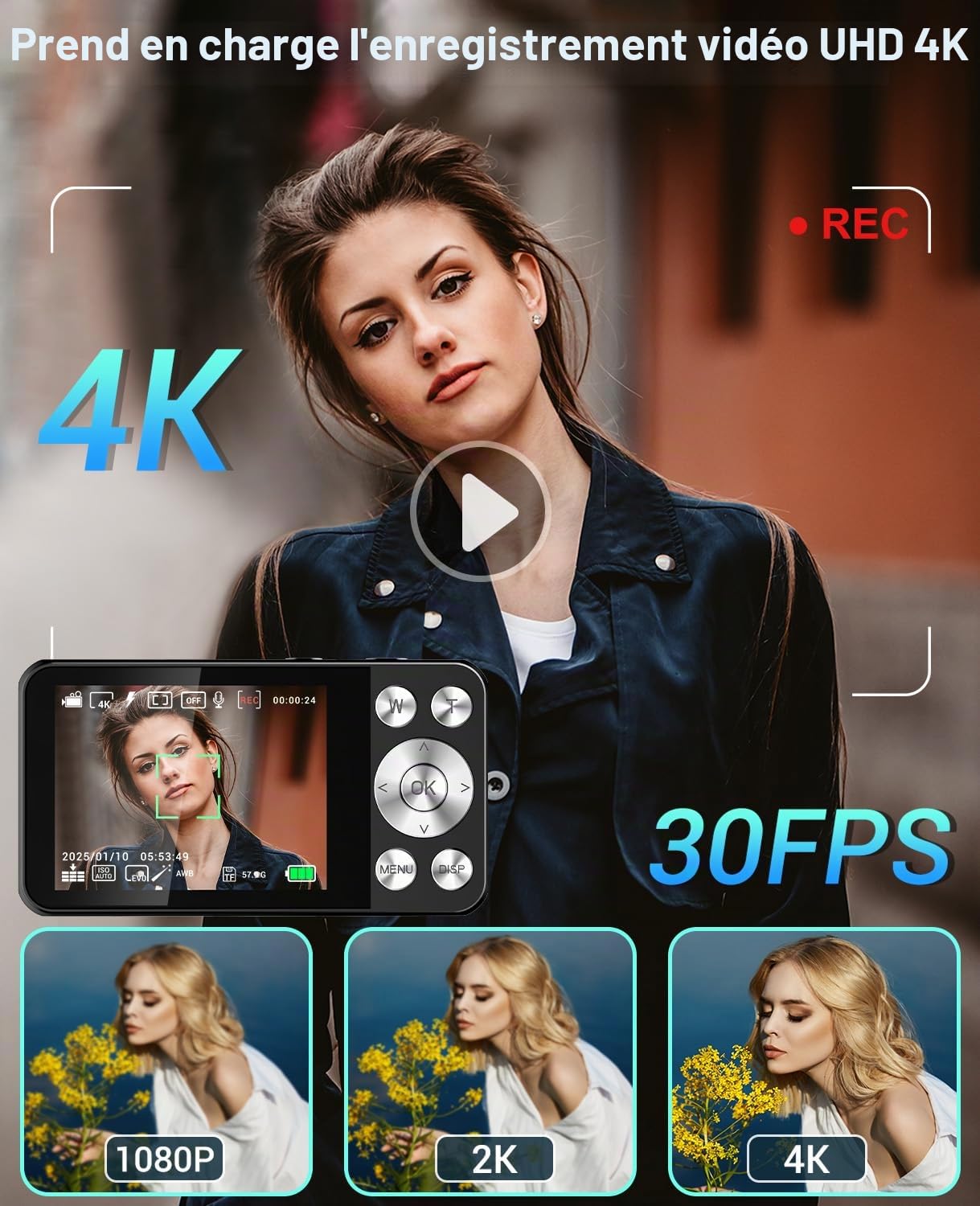 Appareil Photo Numérique 4K 64MP, Wevoor 32GB Digital Camera Compact | Écran 2,8", Autofocus, Zoom Numérique 18X, 2000mAh Batterie, Portable pour Débutants Adultes Enfants Adolescents - Noir
